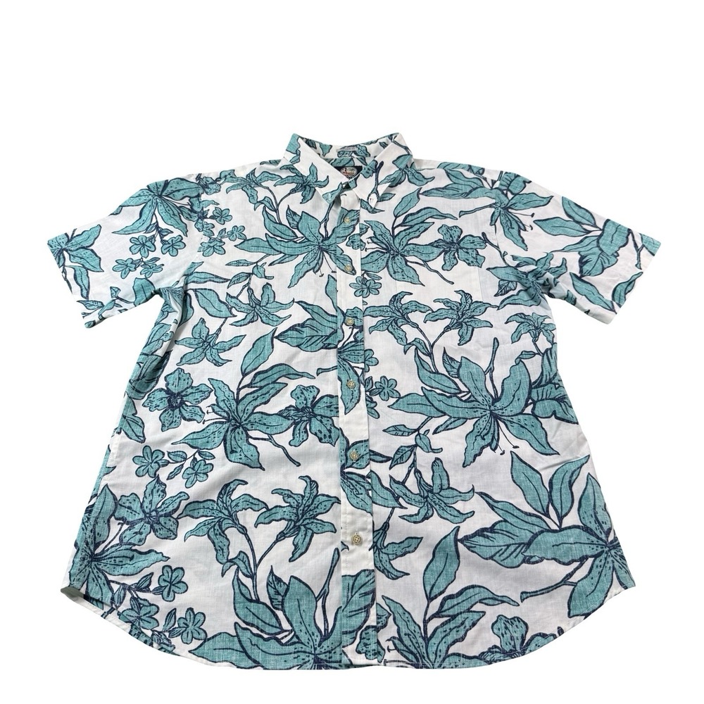 Reyn Spooner Mens XXL White Blue Foliage Floral Cotton Blend SS Button Up Shirt